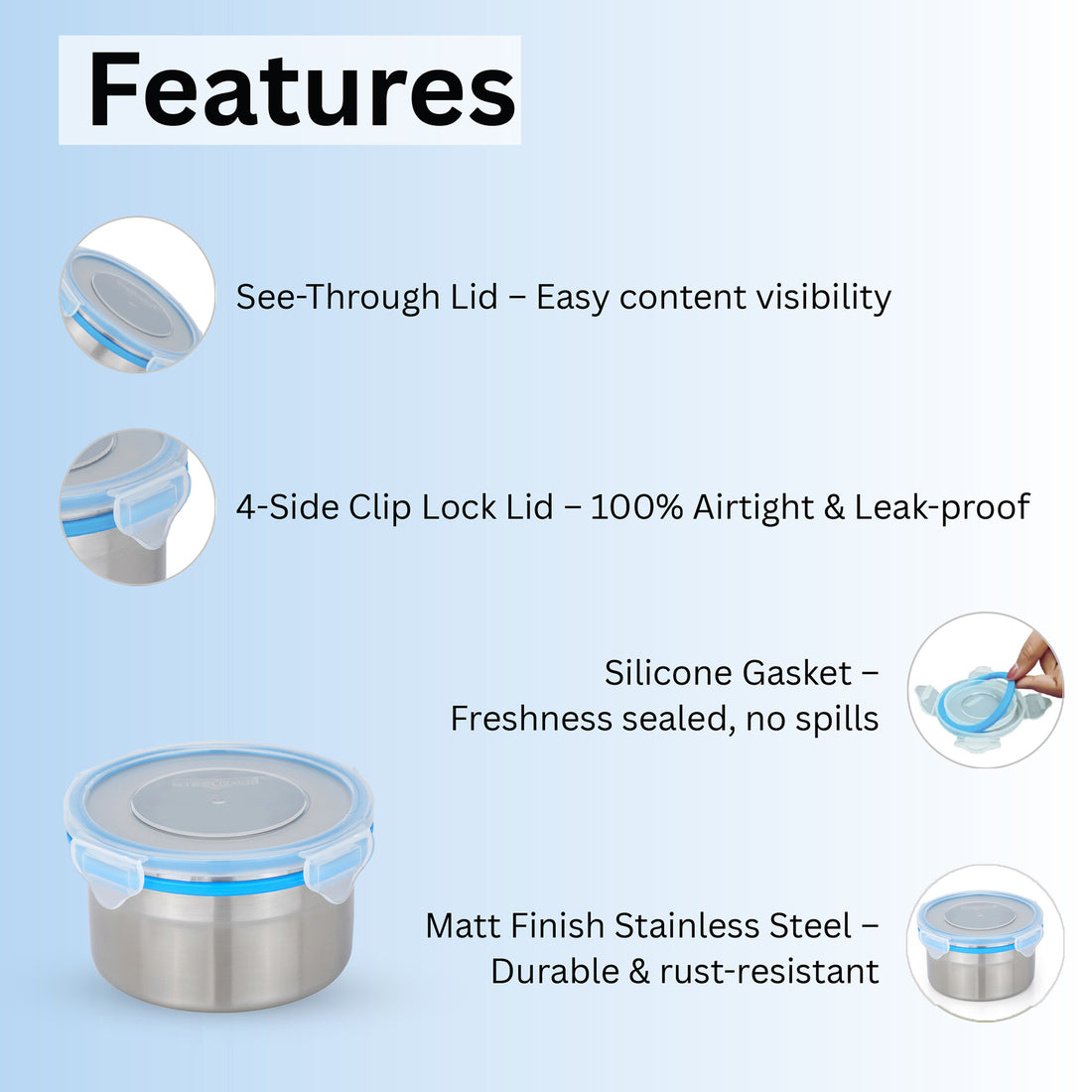 Steellock Combo Set Containers - 450ML, 550 ML & 700 ML