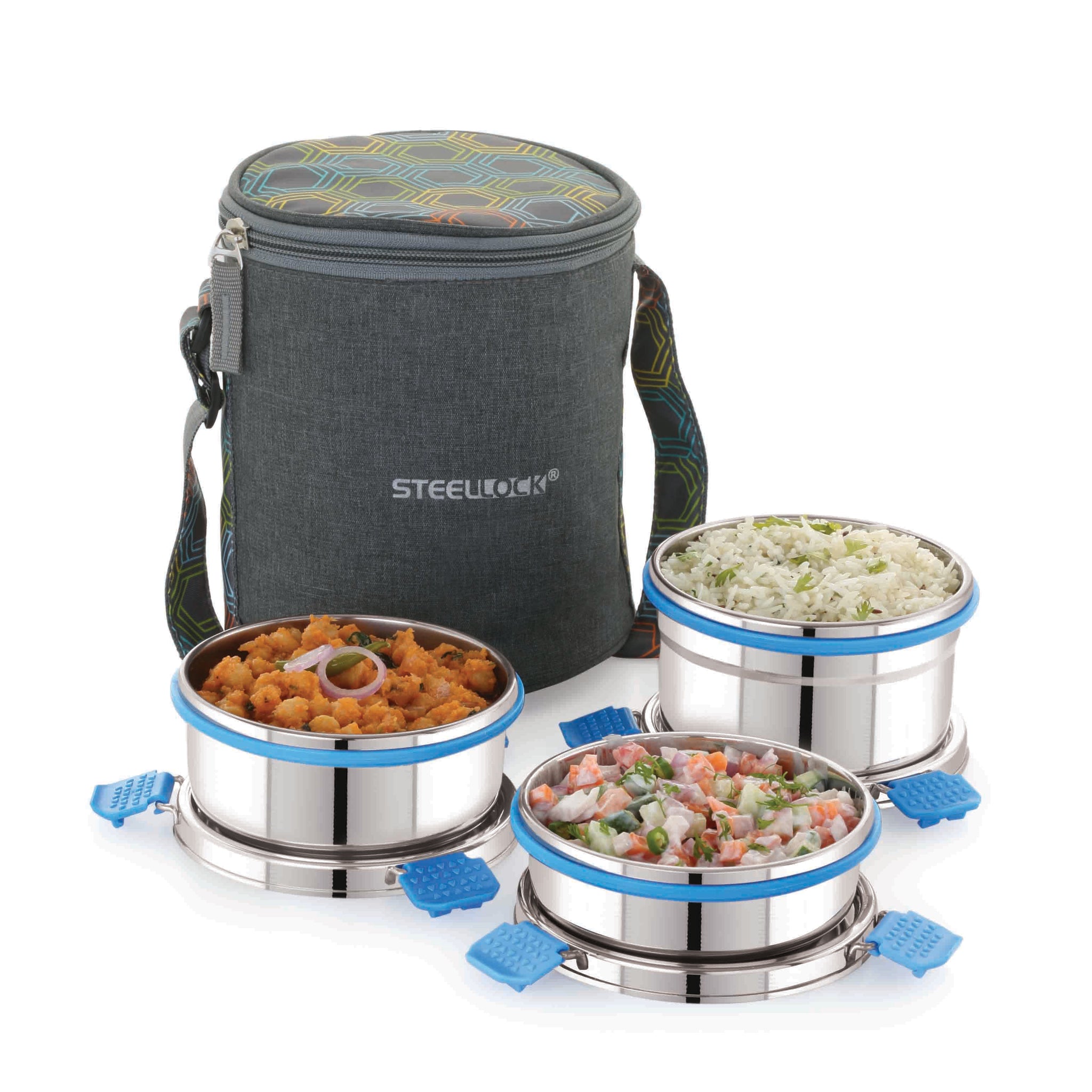 Steellock Pro Tiffin Lunch Box - 280ml x 1, 450ml x 1, 550ml x 1