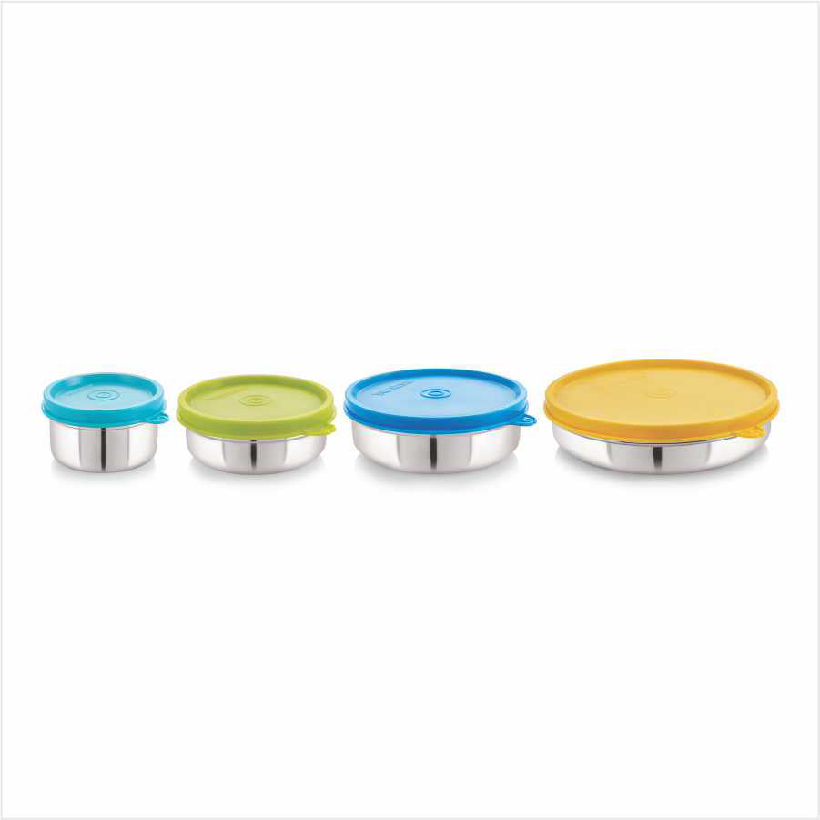 Flex Stainless Steel Airtight Container Combo Set- 120ML, 200ML, 350ML & 550ML