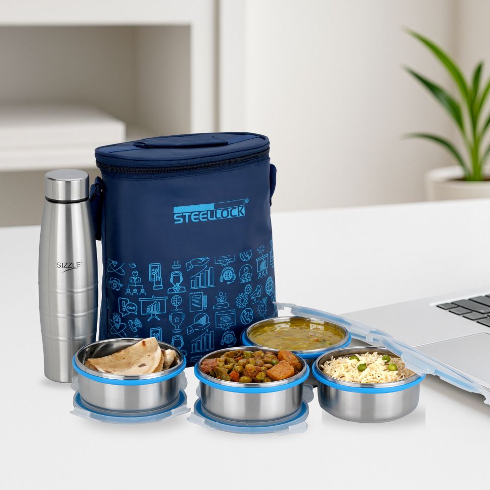 Steellock Tiffin Lunch Box - 450ml x 4 , B-600ml x1