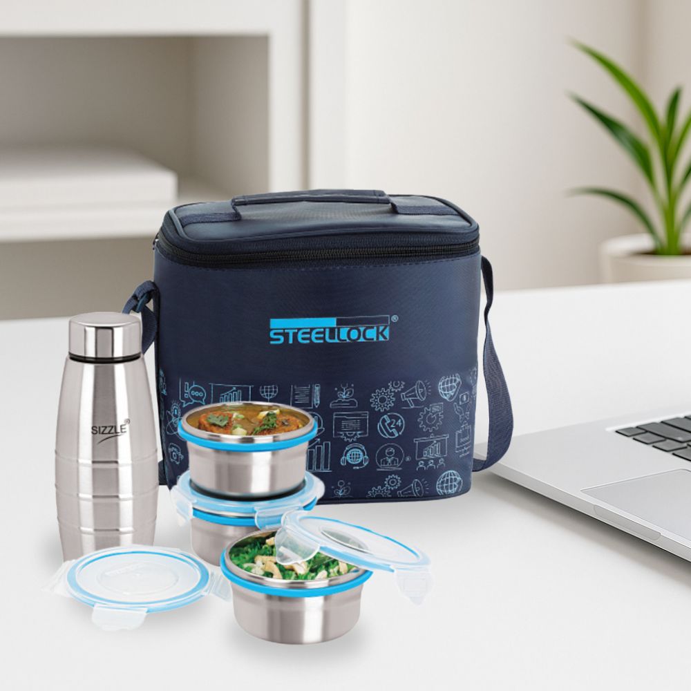 Steellock Tiffin Lunch Box - 280ml x 3, B-450ml x 1