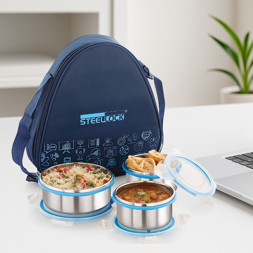 Steellock Tiffin Lunch Box - 280ml x 2, 450ml x 1