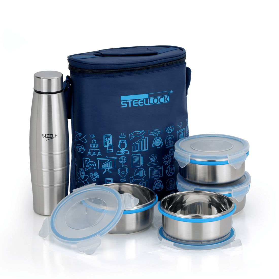 Steellock Tiffin Lunch Box - 450ml x 4 , B-600ml x1