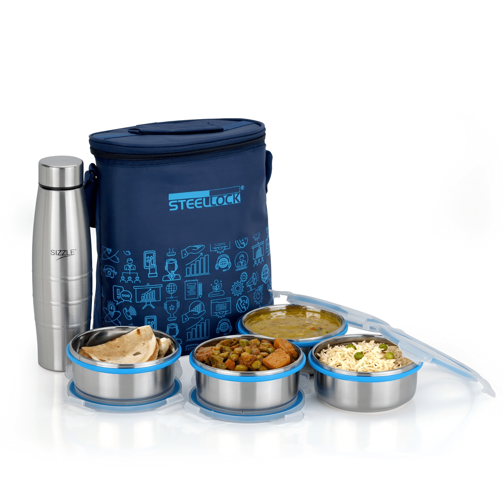 Steellock Tiffin Lunch Box - 450ml x 4 , B-600ml x1