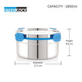 Stainless steel container and dimensions on a white background, featuring the Steelock brand.
