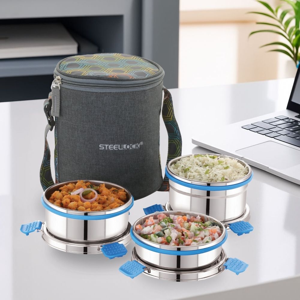 Steellock Pro Tiffin Lunch Box - 280ml x 1, 450ml x 1, 550ml x 1
